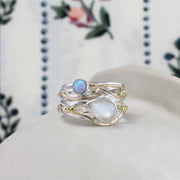 Moonlight stone wrapped wide hollow ring