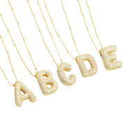 Bubble letter initial necklace set | White Gold
