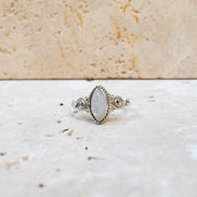 Moonstone Ring with oval stone in boho style 925 sterling silver handmade