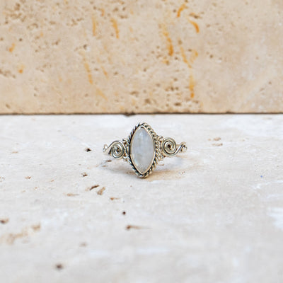 Moonstone Ring with oval stone in boho style 925 sterling silver handmade