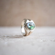 Large Abalone Shell Signet Ring made of 925 Sterling Silver - Mother of Pearl Ring Statement Ring Blue Handmade