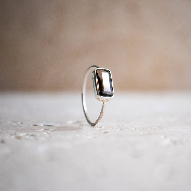 Brown Dark Rectangular Rutilated Quartz Ring in 925 Sterling Silver