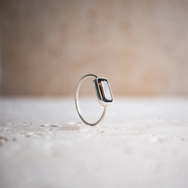 Brown Dark Rectangular Rutilated Quartz Ring in 925 Sterling Silver