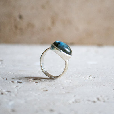 Large Oval Labradorite Ring 925 Sterling Silver