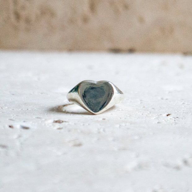 925 Sterling Silver Heart Signet Ring Handmade - Love Ring