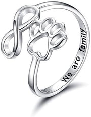 Paw & Heart Ring Adjustable 925 Sterling Silver