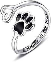 Paw & Heart Ring Adjustable 925 Sterling Silver