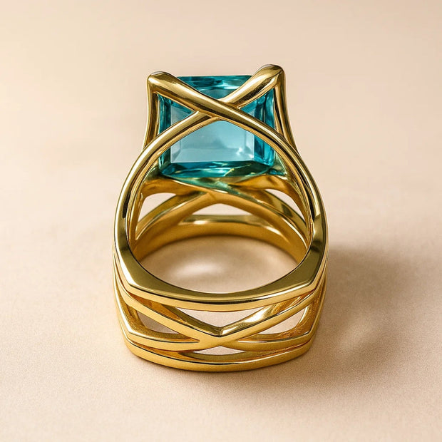 Vintage Rose Gold Blue Zirconia Ring