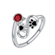 Black Paw Adjustable Ring With Red Gemstone