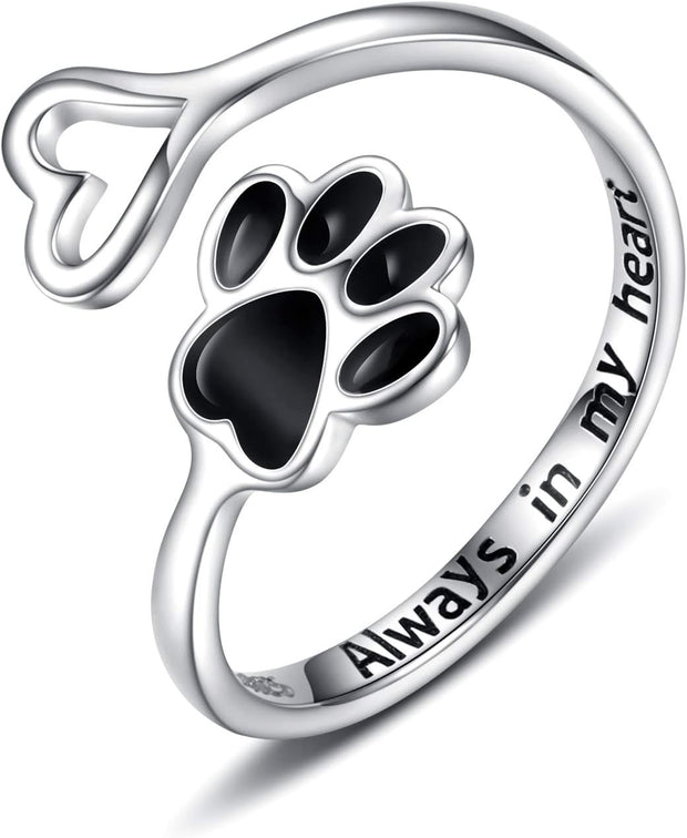 Paw & Heart Ring Adjustable 925 Sterling Silver