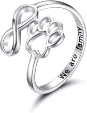 Paw & Heart Ring Adjustable 925 Sterling Silver