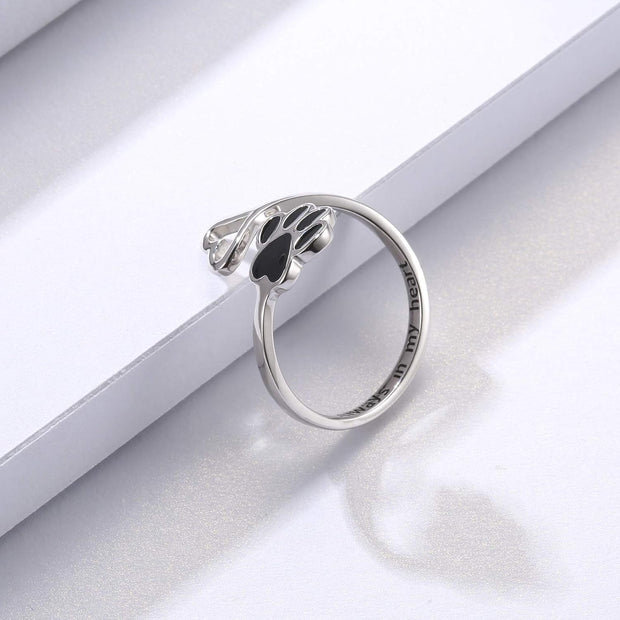 Paw & Heart Ring Adjustable 925 Sterling Silver