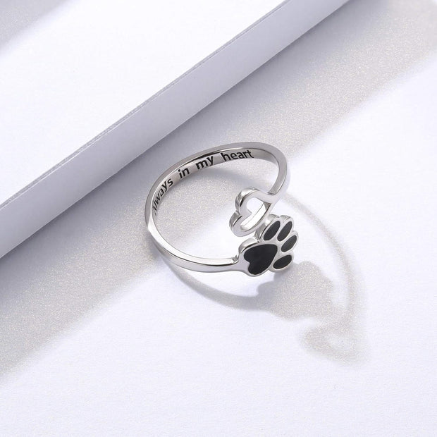 Paw & Heart Ring Adjustable 925 Sterling Silver