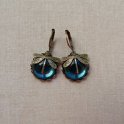 Spherical dragonfly earrings in antique gold