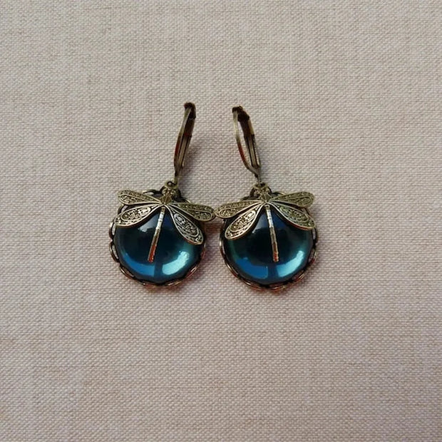Spherical dragonfly earrings in antique gold