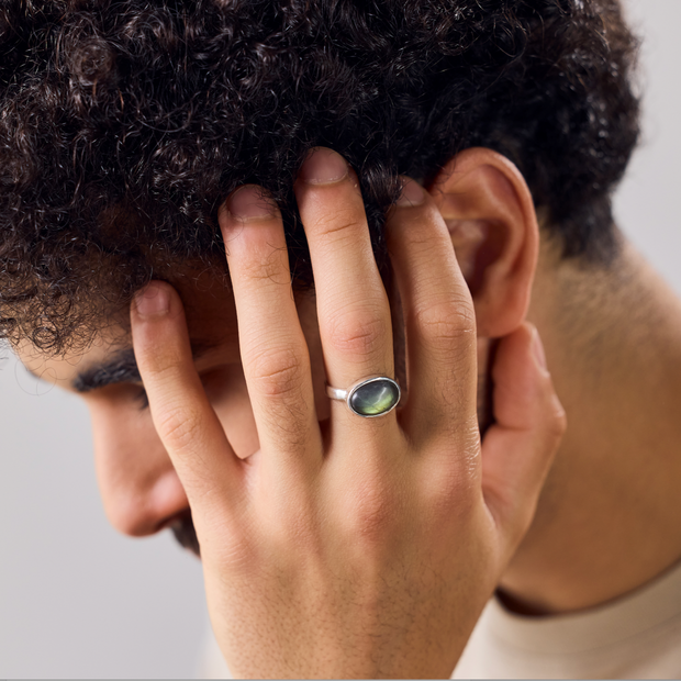 Large Oval Labradorite Ring 925 Sterling Silver