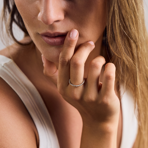 925 Sterling Silver Sphere Ring - Handmade Stackable Bead Ring