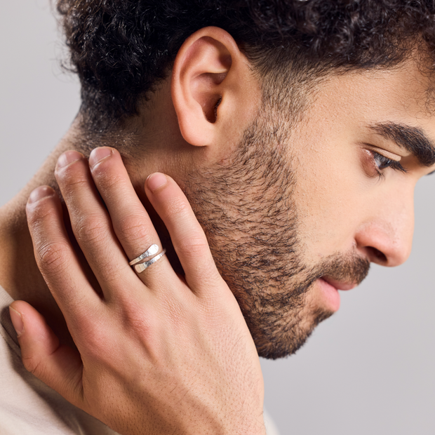 Open Hammered Ring made of 925 Sterling Silver with Gold - Handmade