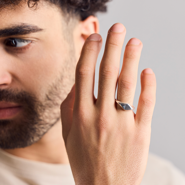 Small square-shaped 925 sterling silver signet ring handcrafted