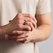 Large Abalone Shell Signet Ring made of 925 Sterling Silver - Mother of Pearl Ring Statement Ring Blue Handmade