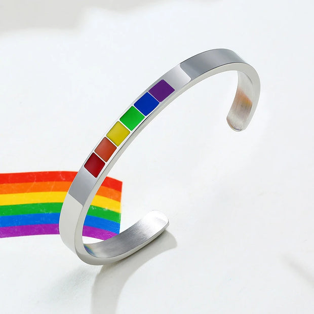 LGBT Rainbow Cuff Bracelet - Stainless Steel