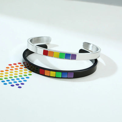 LGBT Rainbow Cuff Bracelet - Stainless Steel