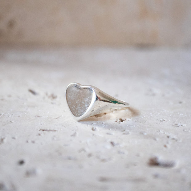 925 Sterling Silver Heart Signet Ring Handmade - Love Ring