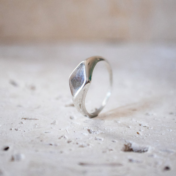 Small square-shaped 925 sterling silver signet ring handcrafted