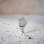 925 Sterling Silver Heart Signet Ring Handmade - Love Ring