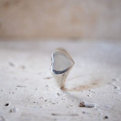 925 Sterling Silver Heart Signet Ring Handmade - Love Ring