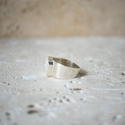 Wide Square Signet Ring Made of 925 Sterling Silver with Natural Freshwater Pearl