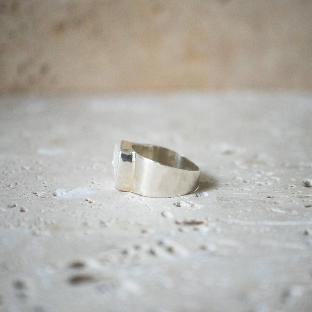 Wide Square Signet Ring Made of 925 Sterling Silver with Natural Freshwater Pearl