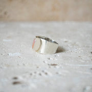 Wide Signet Ring with Heart in 925 Sterling Silver with Natural Freshwater Pearl