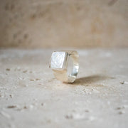 Wide Square Signet Ring Made of 925 Sterling Silver with Natural Freshwater Pearl