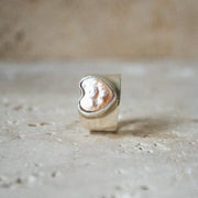 Wide Signet Ring with Heart in 925 Sterling Silver with Natural Freshwater Pearl