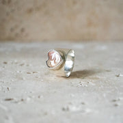 Wide Signet Ring with Heart in 925 Sterling Silver with Natural Freshwater Pearl