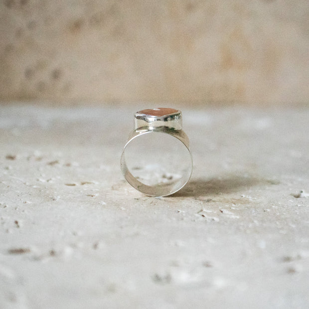 Wide Signet Ring with Heart in 925 Sterling Silver with Natural Freshwater Pearl