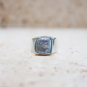 Wide Square Signet Ring Made of 925 Sterling Silver with Natural Freshwater Pearl