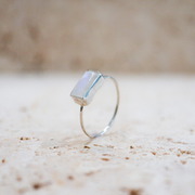 Rainbow Moonstone Square Ring made of 925 Sterling Silver / Moonstone Ring