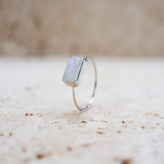 Rainbow Moonstone Square Ring made of 925 Sterling Silver / Moonstone Ring