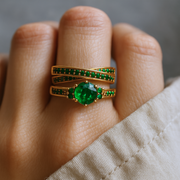 Unique Emerald Crystal Ring Set