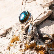 Large Oval Labradorite Ring 925 Sterling Silver