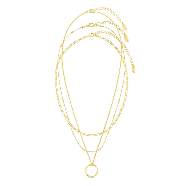 Open Circle Three Row Necklace | White Gold