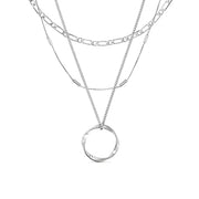 Open Circle Three Row Necklace | White Gold