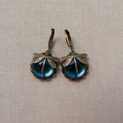 Unique Antique Gold Blue Crystal Earrings