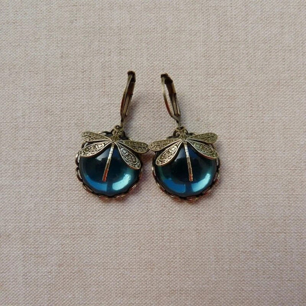 Unique Antique Gold Blue Crystal Earrings