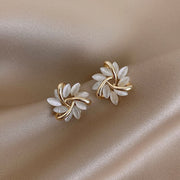 Gold White Opal Earrings