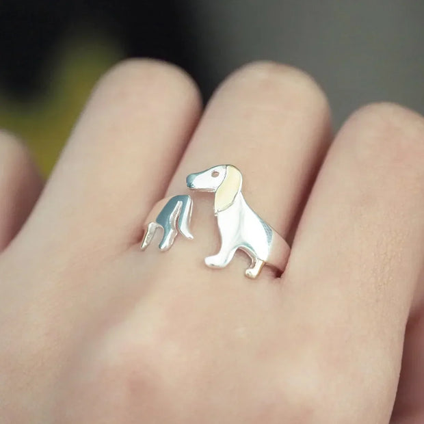 Silver Dachshund Adjustable Ring