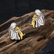 Silver and Gold Two-Tone Hug Earrings