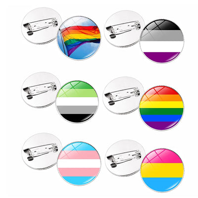 LGBT Pride Flag Pin Set – 6 Glass Brooch Badges (Gay, Lesbian, Trans, Bi, Pan, Ace)